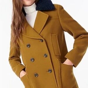 J. Crew Italian Stadium Cloth Coat Peacoat in Bronze w Navy removable collar EUC
